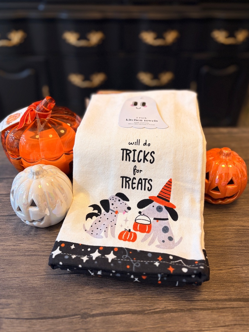 Halloween 'Will Do Tricks for Treats' Cotton Kitchen Towel - set of 2